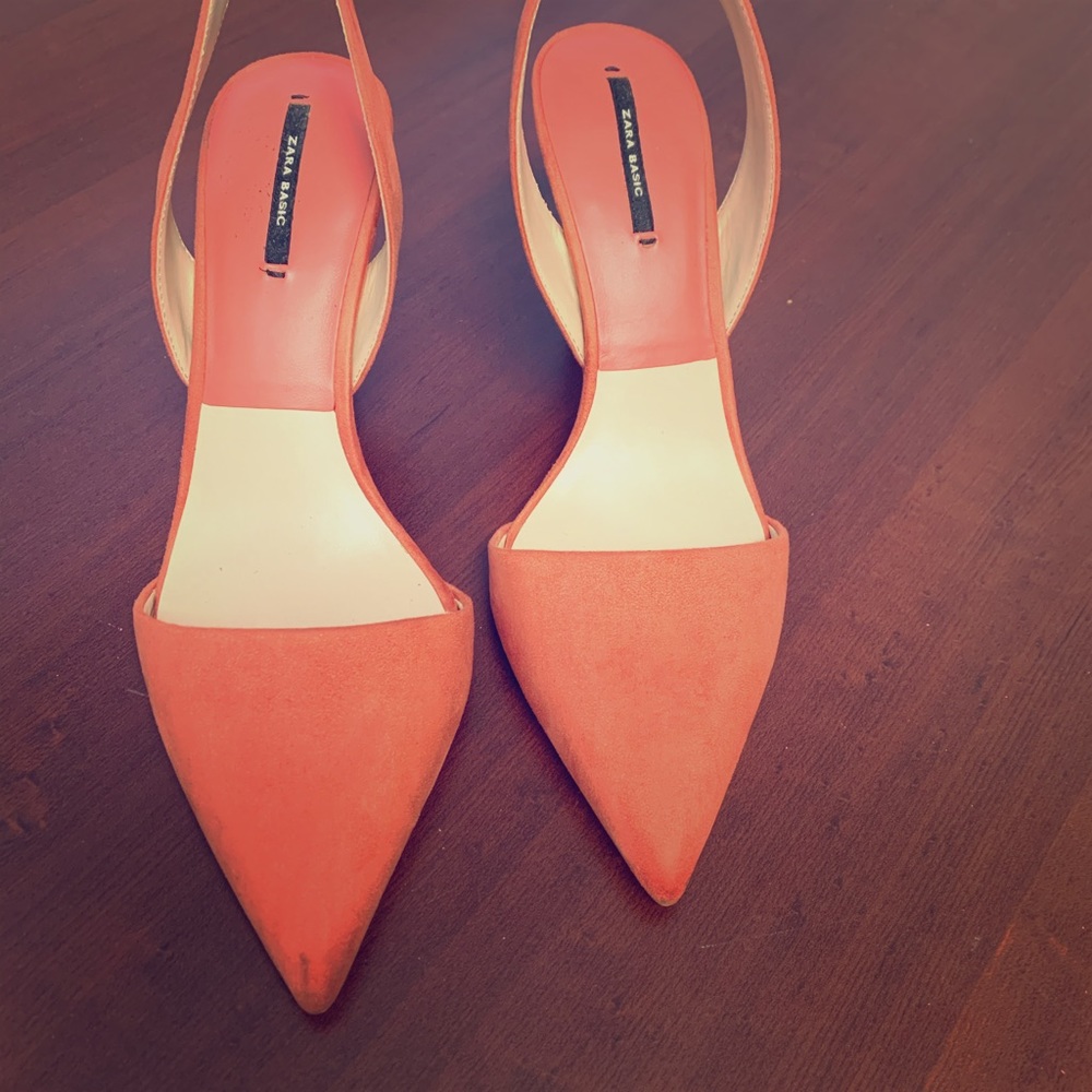 39 Zara Basic Slingback Heels, Orange - image 1